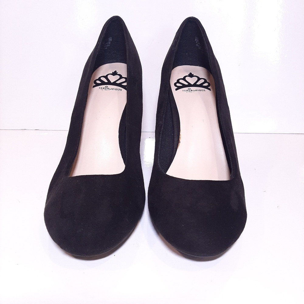 Fergalicious Dandy Velvet Glitter Black High Heels Ballet Toe Party Size 8 - Picture 2 of 15